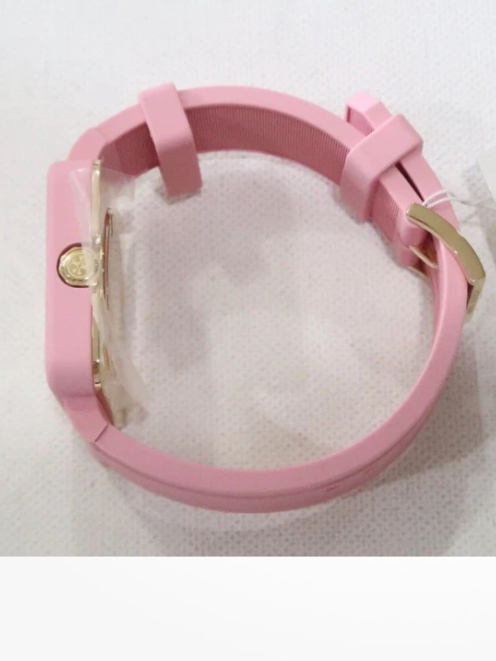 Tory Burch Izzie Watch Pink Silicone Square Watch with Gold Bezel 36 mm - Picture 4 of 15